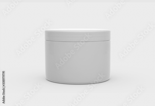 White Plastic Jar with Lid Mock up for sport powder - protein, vitamins, tablets.3D rendering