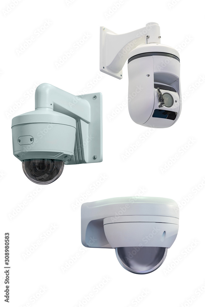 three modern video camera for tracking the situation at the facility isolated on white background three modern video camera for tracking the situation at the facility isolated on white background
