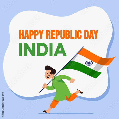 Boy Run And Holding India Flag