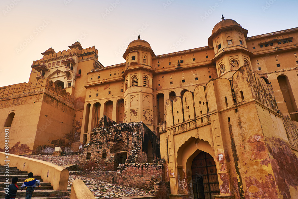 Fototapeta premium Amber Fort or Amer Fort in Jaipur, India. Mughal architecture medieval fort made of yellow sandstone. Architecture of India