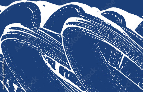 Grunge texture. Distress indigo rough trace. Energ