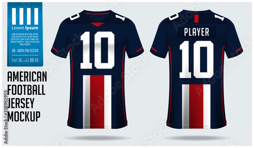 American football jersey mockup template design for sport club. Football t-shirt sport. Front view and back view rugby football uniform. Vector Illustration.
