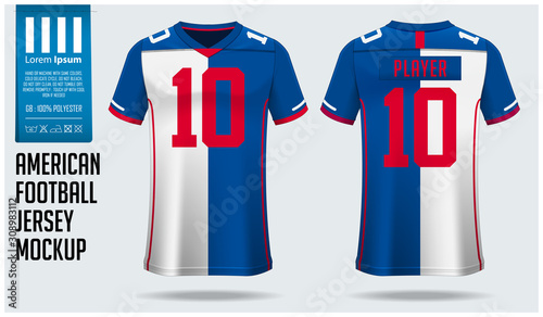 American football jersey mockup template design for sport club. Football t-shirt sport. Front view and back view rugby football uniform. Vector Illustration.