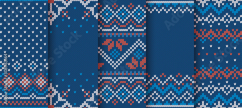 Knit blue print. Christmas seamless pattern. Vector illustration.