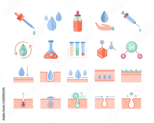 Colorful skin care and beauty cosmetics icons set. Vector illustration