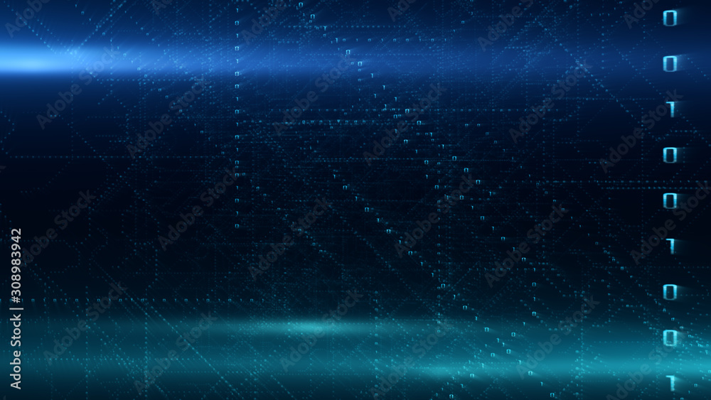 Binary Data Stream Background. Transfer Of Information, Cloud Computing And Big Data Concept