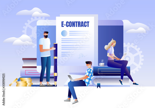 Smart digital contract vector illustration concept, businessman signing online contract agreement with laptop, can use for landing page template, ui, web, mobile app, poster, banner, flyer
