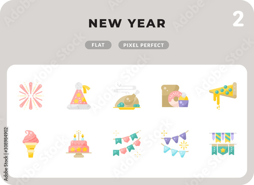 New Year Flat Icons Pack for UI. Pixel perfect thin line vector icon set for web design and website application.