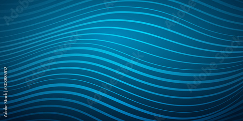 Abstract background of wavy lines of various thicknesses in blue colors