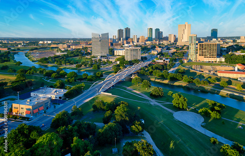 Aerial of Downtown Fort Worth Blue Sky photo