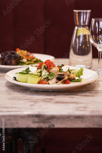 Mushroom garden vegetable salad on the restaurant table