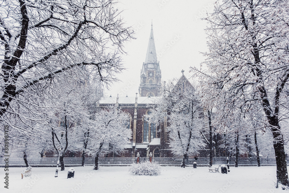 St. Elizabeth church in Lviv  in winter