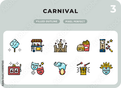 Carnival Filled Icons Pack for UI. Pixel perfect thin line vector icon set for web design and website application.