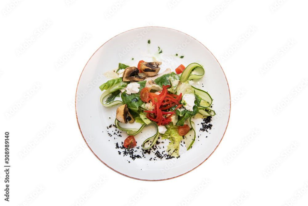Mushroom garden vegetable salad isolated on white Mushroom garden vegetable salad isolated on white