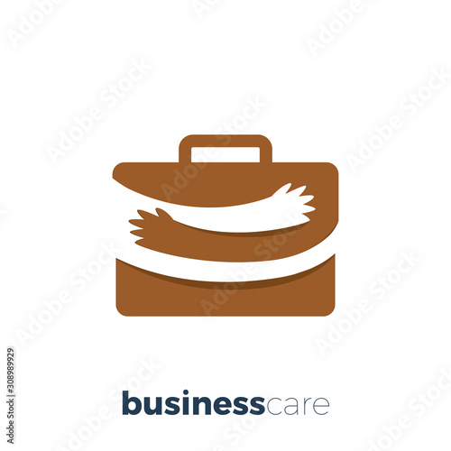 briefcase with hand embrace. Isolated Vector Illustration