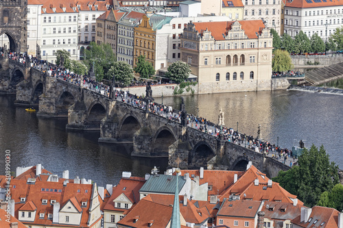 展望台よりプラハの街風景　カレル橋　モルダウ川