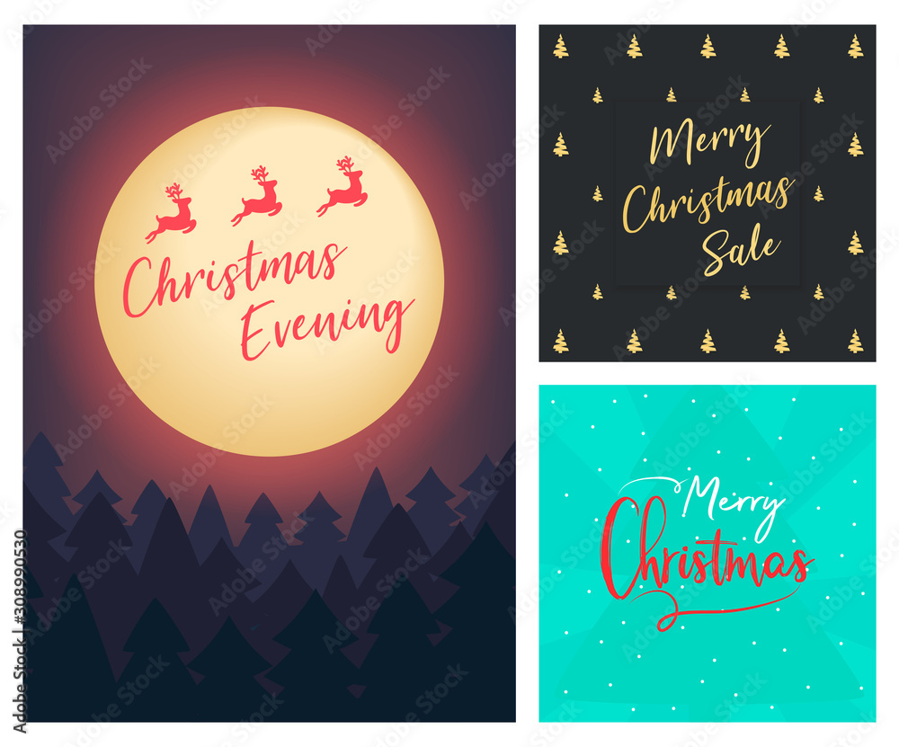 Naklejka Merry Christmas a4 background Flyer Banner poster template vector illustration offer holiday greeting card pack set