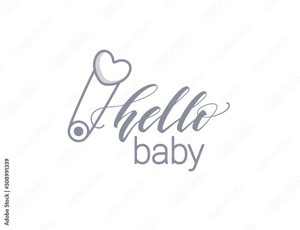 Hello Baby Vector Illustration With Safety Pin. Hello Baby Vector Illustration With Safety Pin.
