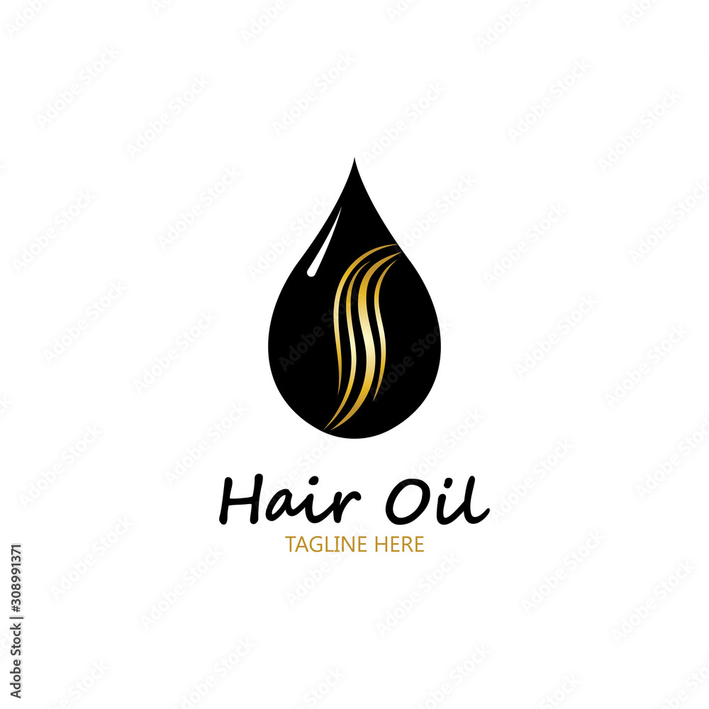 hair oil essential logo with drop oil and hair logo symbol-vector