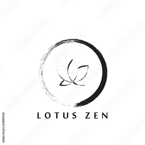 abstract zen logo design with lotus flower inside.