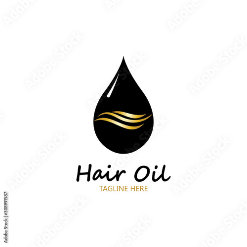 hair oil essential logo with drop oil and hair logo symbol-vector