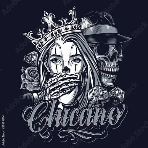 Monochrome chicano tattoo vintage concept