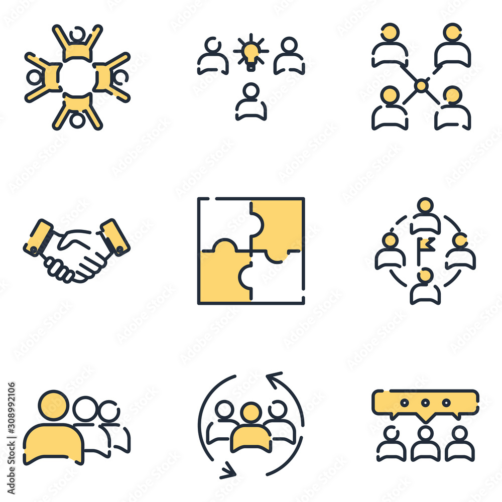 Team Work set icon template color editable. Meeting and more pack symbol vector sign isolated on white background icons vector illustration for graphic and web design.