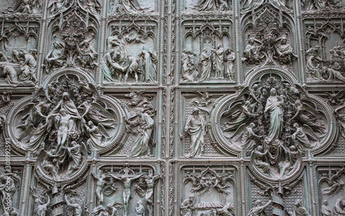 Scenes of the life of Christ cast in bronze on the doors of Milan Cathedral