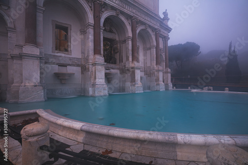 The Fontana dell'Acqua Paola (Fontanone) by the fog, Janiculum, Rome, Italy