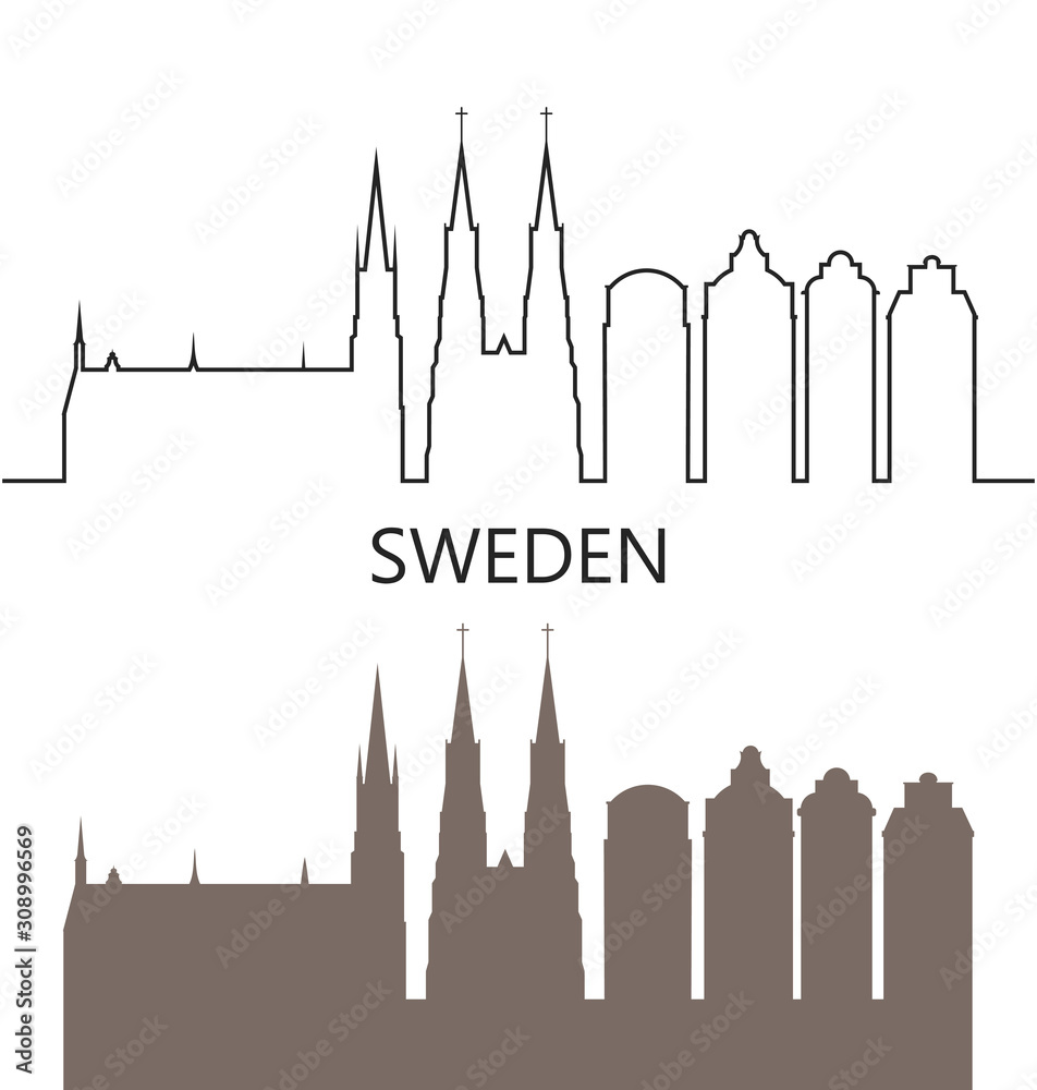 Sweden logo. Isolated Swedish architecture on white background