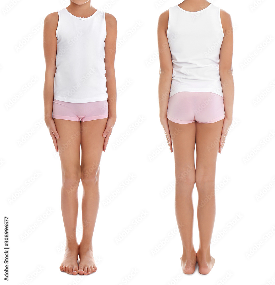 Fotografia do Stock: Collage of little girl in underwear on white  background
