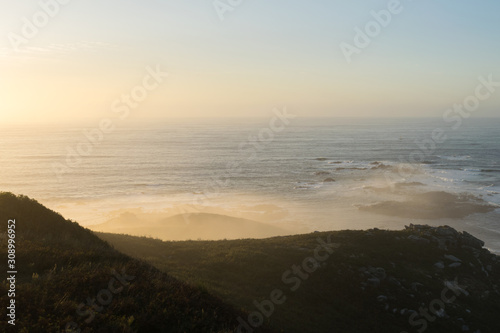 View of the ocean with sea mist from a mountain