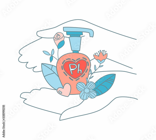 Caring for female intimate health. Soft natural flowers. Vector illustration.