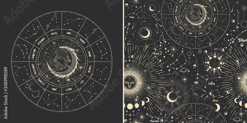 Fototapeta Vector illustration set of moon phases