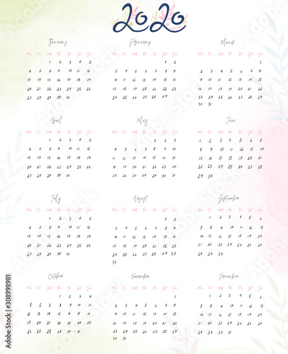 Hand drawn calendar 2020