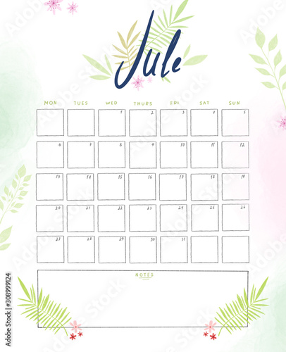 Hand drawn calendar 2020