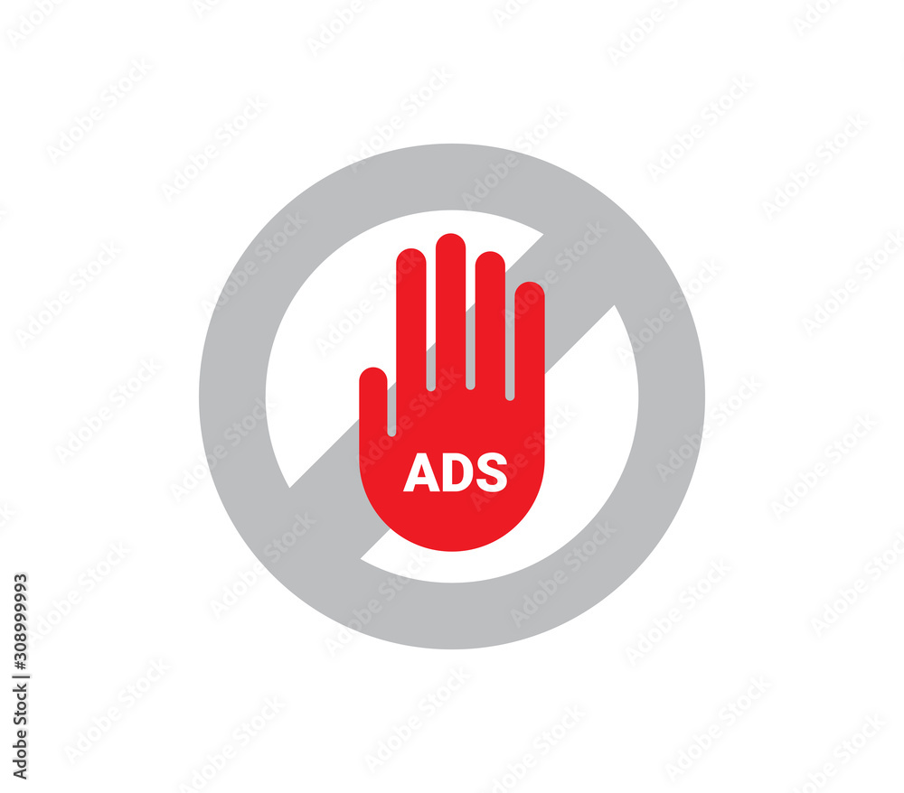 No Ad Blocker Palm Sign. Isolated Vector Illustration No Ad Blocker Palm Sign. Isolated Vector Illustration