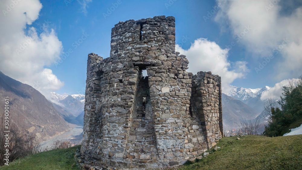 Ruins of a 16th century tower in Ilisu, a Greater Caucasus mountain village in north-western Azerbaijan