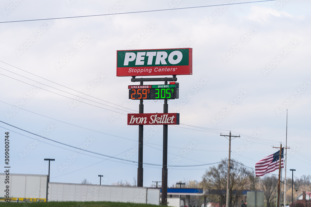 Chilhowie, USA April 19, 2018 Countryside rural town on highway 81 in Virginia with sign