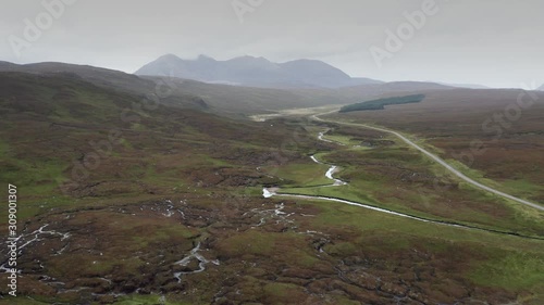 Aerial View over Dundonnell River in Scotland photo
