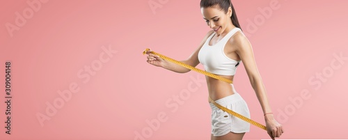 Fitness woman weight loss, slim body, healthy lifestyle concept