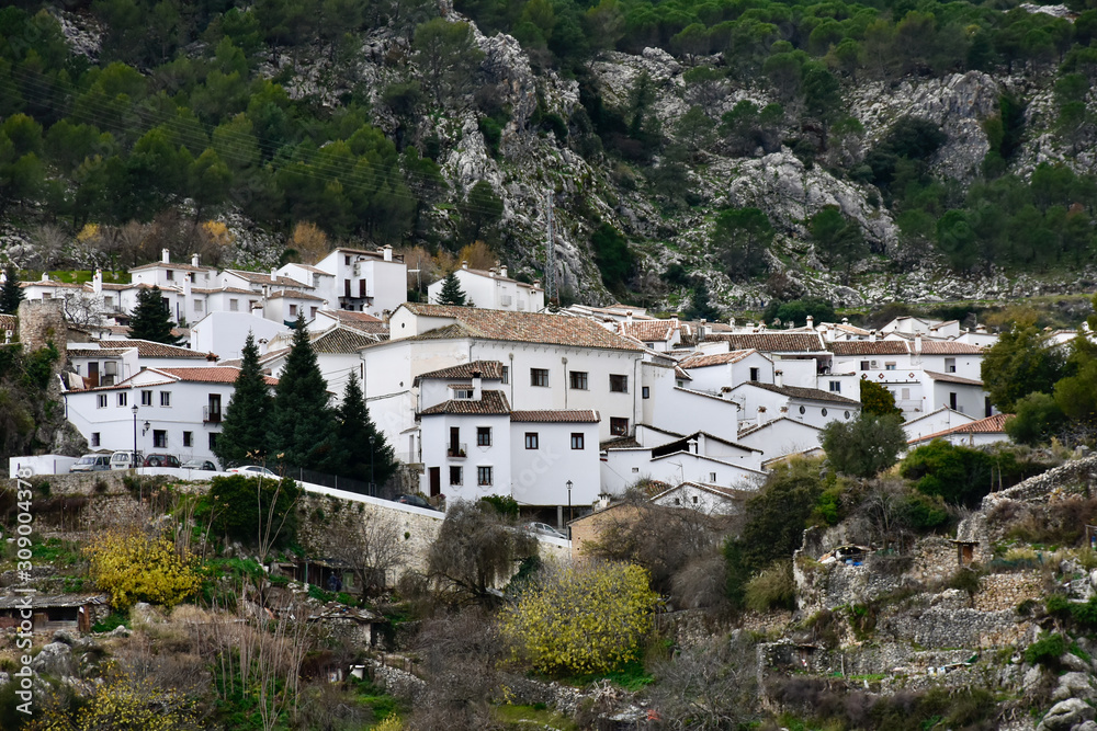  view of the picturesque  white village of grazalema a mountain village in andalucia spain