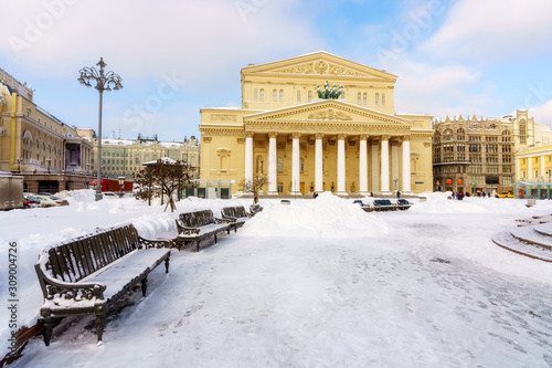 View on Bolshoi Theatrein Moscow at winter day, Russia
