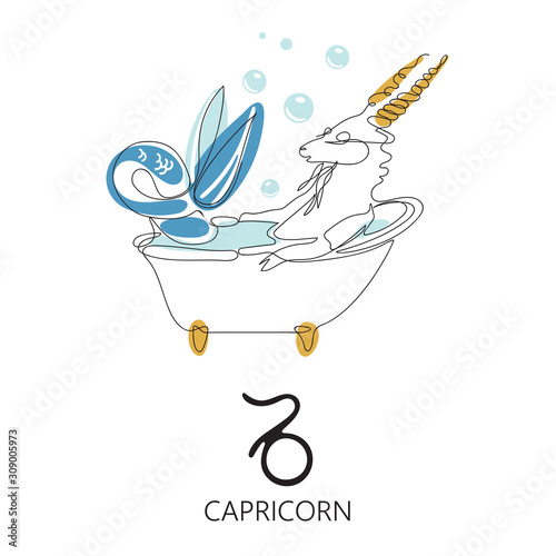 Capricorn zodiac sign. One line. Vector illustration in the style of minimalism. Continuous line.