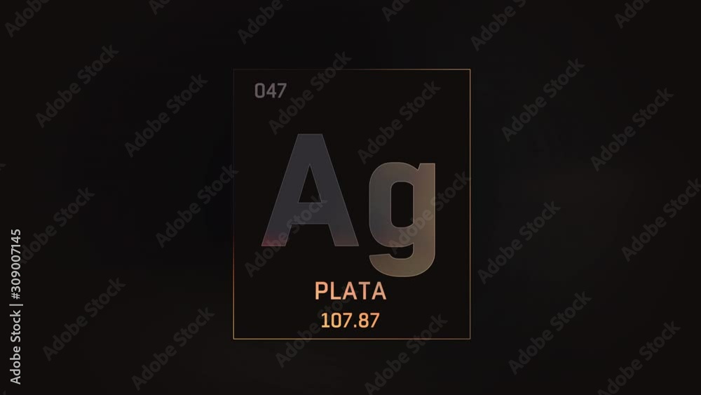 Silver as Element 47 of the Periodic Table. Seamlessly looping 3D animation on grey illuminated atom design background with orbiting electrons. Name, atomic weight, element number in Spanish language Silver as Element 47 of the Periodic Table. Seamlessly looping 3D animation on grey illuminated atom design background with orbiting electrons. Name, atomic weight, element number in Spanish language