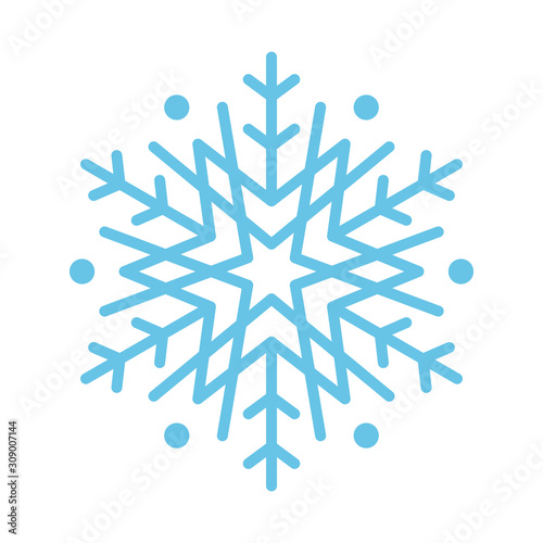 Blue snowflake icon, sign placed on white background