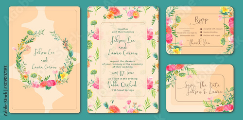 Wallpaper Mural wedding invitation set with beautiful floral background watercolor Torontodigital.ca