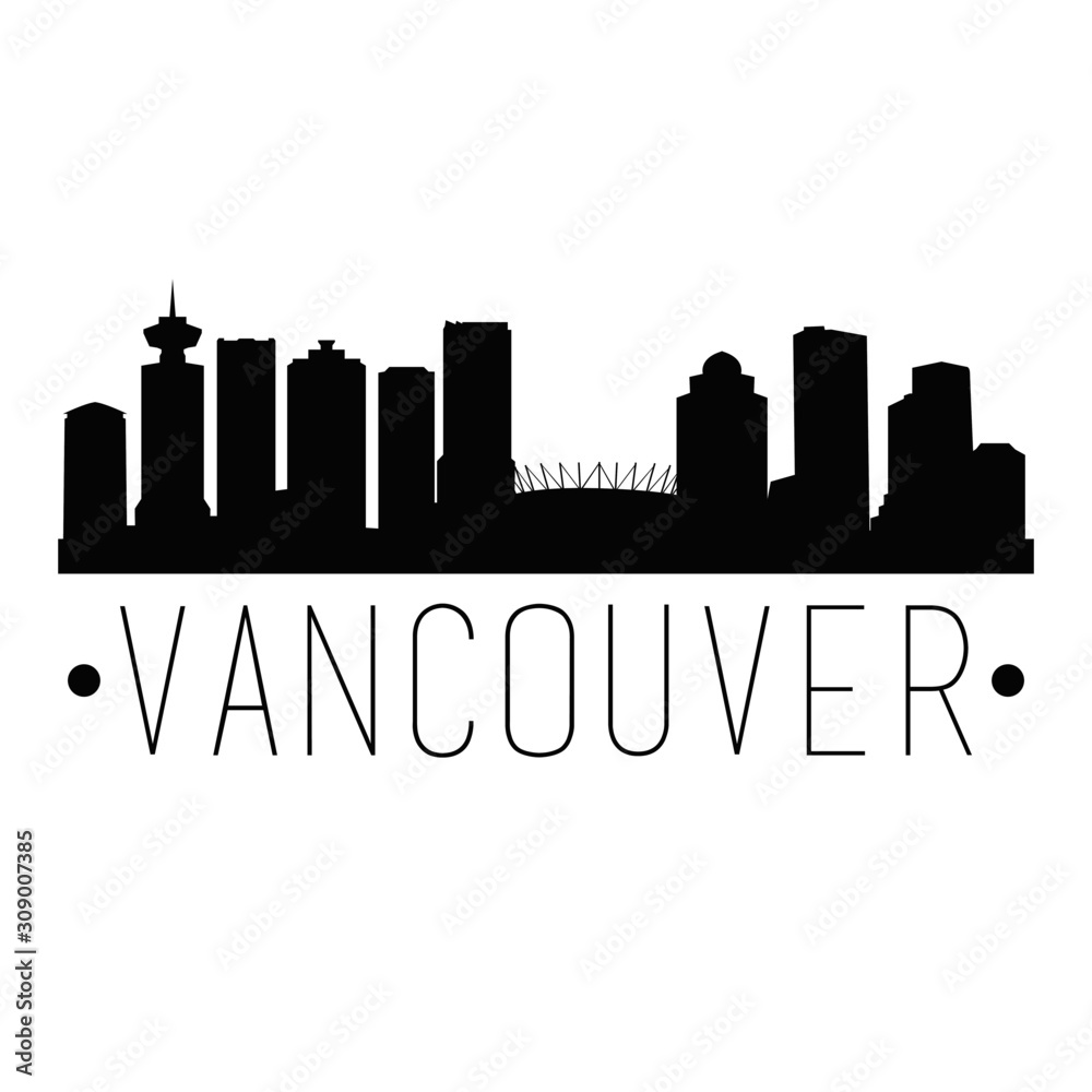 Vancouver Canada. City Skyline. Silhouette City. Design Vector. Famous Monuments.