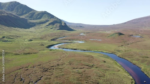 Aerial View over Scenic River in Scottish Highlands photo