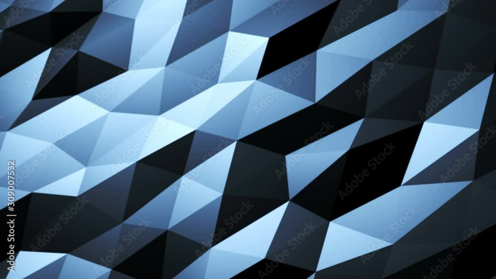 Abstract cg low polygonal Black surface. Geometric triangular lines. 4k motion technology background. Triangle segments. Luxury backdrop. Blue neon wireframe lines
